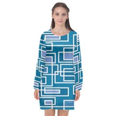 Geometric Rectangle Shape Linear Long Sleeve Chiffon Shift Dress  by danenraven