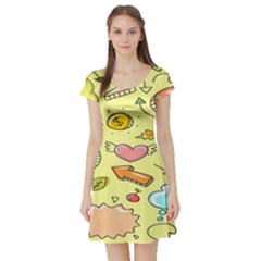 Cute Sketch Child Graphic Funny Short Sleeve Skater Dress by danenraven