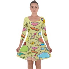 Cute Sketch Child Graphic Funny Quarter Sleeve Skater Dress by danenraven