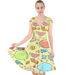 Cute Sketch Child Graphic Funny Cap Sleeve Front Wrap Midi Dress by danenraven