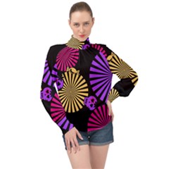 Seamless Halloween Day Of The Dead High Neck Long Sleeve Chiffon Top by danenraven