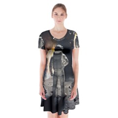 Astronaut Space Walk Short Sleeve V-neck Flare Dress by danenraven