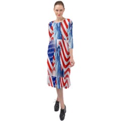 Statue Of Liberty And Usa Flag Art Ruffle End Midi Chiffon Dress by danenraven