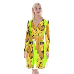 Lion Cartoon Parody Long Sleeve Velvet Front Wrap Dress by danenraven