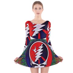 Grateful Dead Pattern Long Sleeve Velvet Skater Dress by Mog4mog4