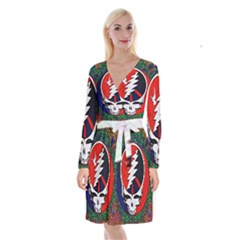 Grateful Dead Pattern Long Sleeve Velvet Front Wrap Dress by Mog4mog4