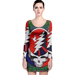 Grateful Dead Pattern Long Sleeve Velvet Bodycon Dress by Mog4mog4