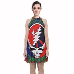 Grateful Dead Pattern Velvet Halter Neckline Dress  by Mog4mog4