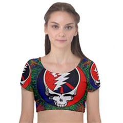 Grateful Dead Pattern Velvet Short Sleeve Crop Top  by Mog4mog4