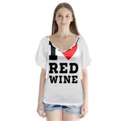 I Love Red Wine V-neck Flutter Sleeve Top by ilovewhateva