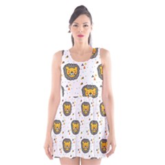 Lion Heads Pattern Design Doodle Scoop Neck Skater Dress by Mog4mog4