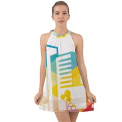 Silhouette Cityscape Building Icon Color City Halter Tie Back Chiffon Dress by Mog4mog4