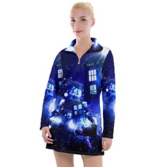 Tardis Background Space Women s Long Sleeve Casual Dress by Mog4mog4