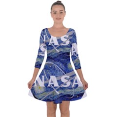 Vincent Van Gogh Starry Night Art Painting Planet Galaxy Quarter Sleeve Skater Dress by Mog4mog4