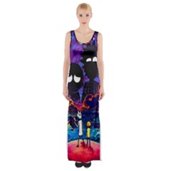 Cartoon Parody In Outer Space Thigh Split Maxi Dress by Mog4mog4