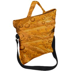 Lime Water Bubbles Macro Light Detail Background Fold Over Handle Tote Bag by Mog4mog4