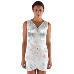 Cats And Food Doodle Seamless Pattern Wrap Front Bodycon Dress by Bakwanart