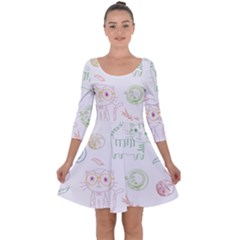 Cats And Food Doodle Seamless Pattern Quarter Sleeve Skater Dress by Bakwanart