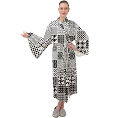 Black And White Geometric Patterns Maxi Velvet Kimono by Bakwanart