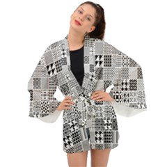 Black And White Geometric Patterns Long Sleeve Kimono by Bakwanart