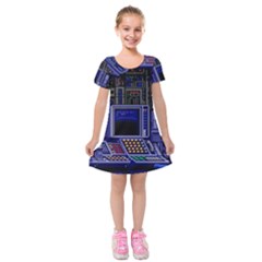 Blue Computer Monitor With Chair Game Digital Wallpaper, Digital Art Kids  Short Sleeve Velvet Dress by Bakwanart