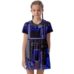 Blue Computer Monitor With Chair Game Digital Wallpaper, Digital Art Kids  Asymmetric Collar Dress by Bakwanart