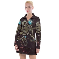 Astronaut Playing Guitar Parody Women s Long Sleeve Casual Dress by Bakwanart