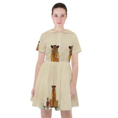 Tiger Sitting Beside Boy Painting Parody Cartoon Sailor Dress by Bakwanart