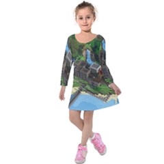 Green Village Miniature Technology Kids  Long Sleeve Velvet Dress by Bakwanart