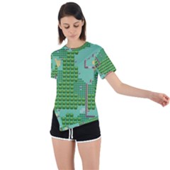 Green Retro Games Pattern Asymmetrical Short Sleeve Sports Tee by Bakwanart