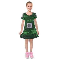 Technology Computer Chip Electronics Industry Circuit Board Kids  Short Sleeve Velvet Dress by Bakwanart