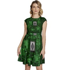 Technology Computer Chip Electronics Industry Circuit Board Cap Sleeve High Waist Dress by Bakwanart