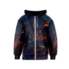 Abstract Colorful Circuit Kids  Zipper Hoodie by Bakwanart