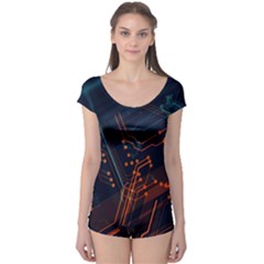 Abstract Colorful Circuit Boyleg Leotard  by Bakwanart