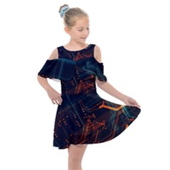 Abstract Colorful Circuit Kids  Shoulder Cutout Chiffon Dress by Bakwanart