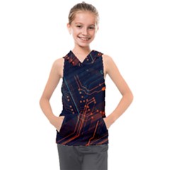 Abstract Colorful Circuit Kids  Sleeveless Hoodie by Bakwanart