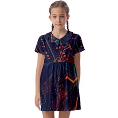 Abstract Colorful Circuit Kids  Asymmetric Collar Dress by Bakwanart