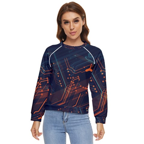 Abstract Colorful Circuit Women s Long Sleeve Raglan Tee by Bakwanart