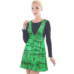 Green Circuit Board Computer Plunge Pinafore Velour Dress by Bakwanart