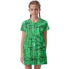 Green Circuit Board Computer Kids  Asymmetric Collar Dress by Bakwanart