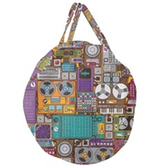 Pattern Design Art Techno Dj Music Retro Music Device Giant Round Zipper Tote by Bakwanart