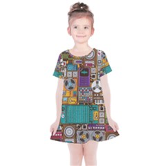 Pattern Design Art Techno Dj Music Retro Music Device Kids  Simple Cotton Dress by Bakwanart