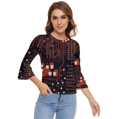 Red Computer Circuit Board Bell Sleeve Top by Bakwanart