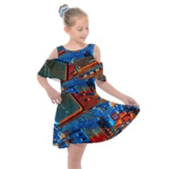 Gray Circuit Board Electronics Electronic Components Microprocessor Kids  Shoulder Cutout Chiffon Dress by Bakwanart