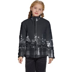 Photography Of Buildings New York City  Nyc Skyline Kids  Puffer Bubble Jacket Coat by Bakwanart