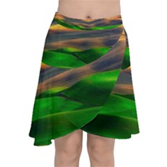 Grassland Nature Palouse Green Field Hill Sky Butte Chiffon Wrap Front Skirt by Bakwanart