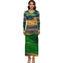 Grassland Nature Palouse Green Field Hill Sky Butte Long Sleeve Longline Maxi Dress View1