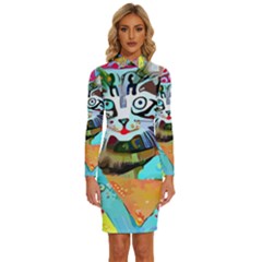 Kitten Cat Pet Animal Adorable Fluffy Cute Kitty Long Sleeve Shirt Collar Bodycon Dress by 99art