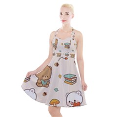 Bear Cartoon Background Pattern Seamless Animal Halter Party Swing Dress  by 99art