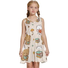 Bear Cartoon Background Pattern Seamless Animal Kids  Sleeveless Tiered Mini Dress by 99art